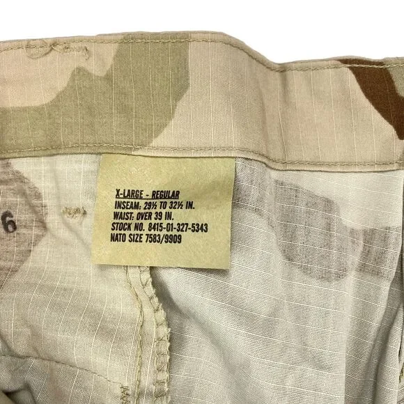 US Army Cargo Pants Men XL Green Camouflage Flat Front Drawstring Leg Button Fly - Picture 6 of 16